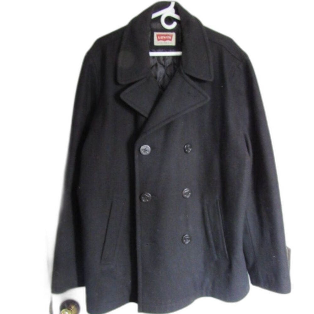 LEVIs wool navy style Peacoat black heavy winter coat SZ XL Vintage 2000s